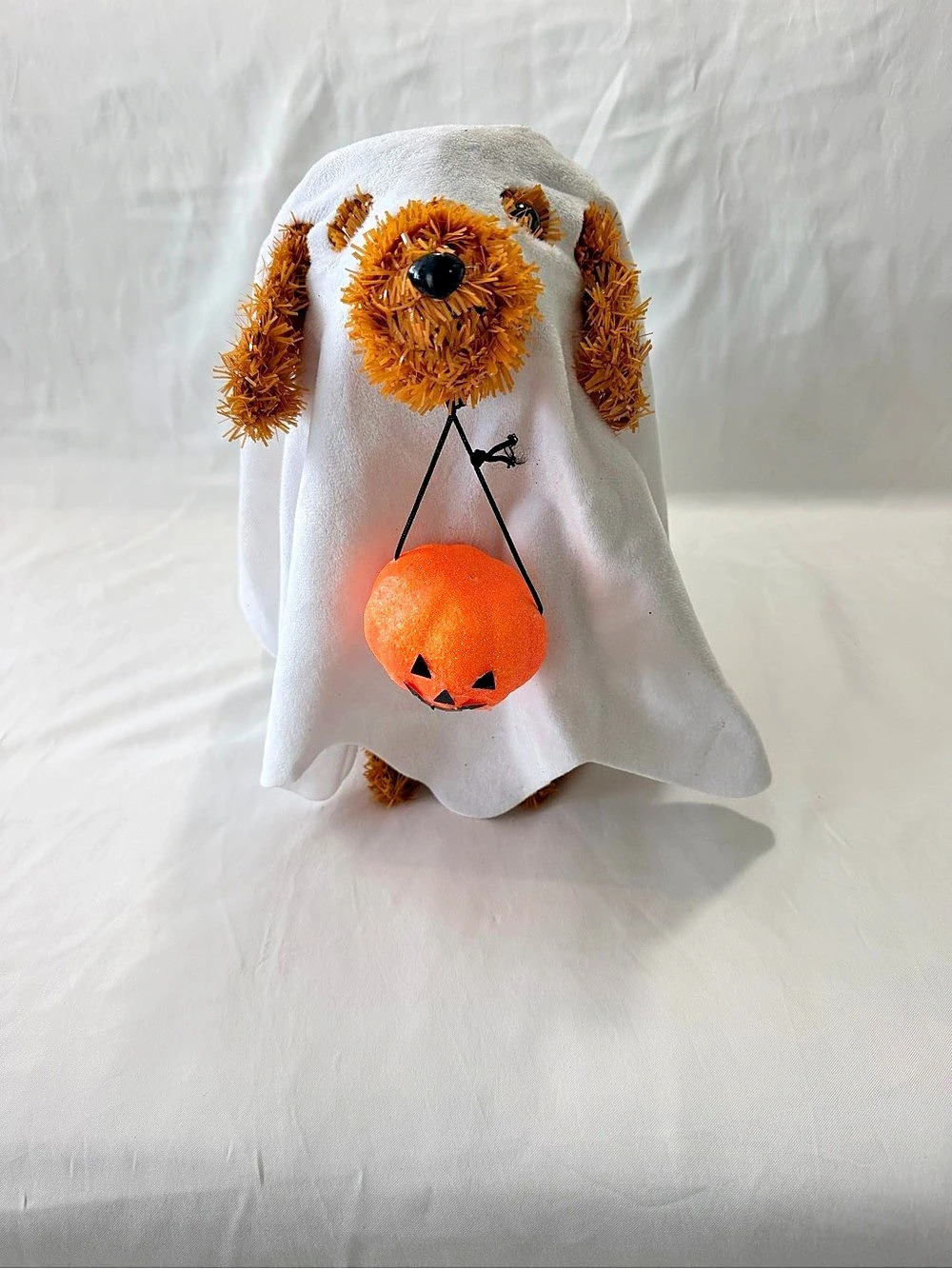 Way To Celebrate Tinsel Dog in Ghost Costume Tabletop Decoration Ghost Costume